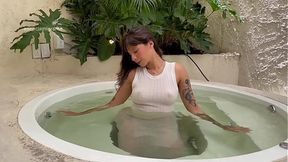 Hot shower  in stepdad’s jacuzzi — white dress gets wet — I play with my pink vibrator 551 Views – Pornmood